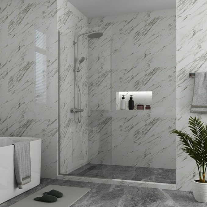 Royalty Fixed Shower Screen - 30" x 60" Frameless 3/8" Clear Tempered Glass Panel with Hardware - Easy Clean Smart Guard Coating - Minimalist Modern Design for Bathroom - Brushed Nickel