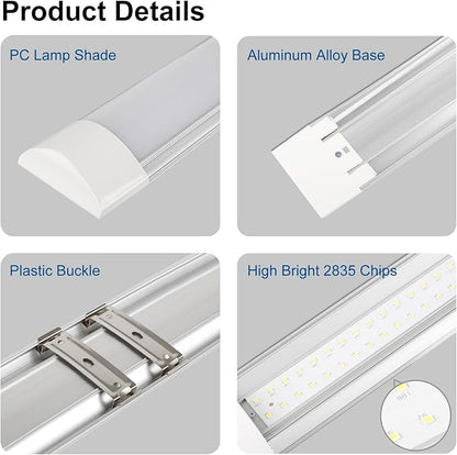 colmeguna 4 Packs 4FT LED Batten Light, Ultra-Thin Ceiling Surface Mounted Light, 40W, 4000K, IP20, LED Ceiling Lamp for Garage, Shop, Hallway, Office, Market, ver2