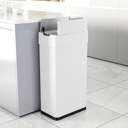 TLSUNNY 21.1 Gallon Automatic Trash Can, Stainless Steel Motion Sensor Garbage bin, Smart Trash Can W/Butterfly Lid, Bag Retainer Ring and Display Light for Living Room,Kitchen,Office (White, 80L)