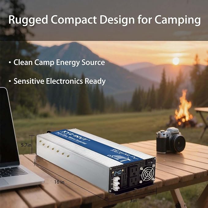 XYZ INVT 4000W Pure Sine Wave Inverter 24V to 120V AC, 8000W Peak Power - Portable Power Converter for Solar System, Off-Grid Home, RV, Truck & Camping