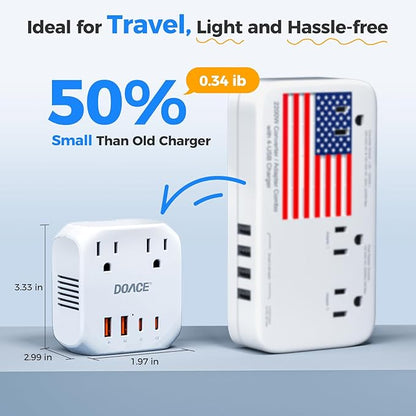 2000W Voltage Converter US to Europe - DOACE 220V to 110V Converter for European Travel, Power Converter Adapter Combo with 2 PD/QC & UK/AU/US/IT/European Travel Plug Adapters for Hair Dryer Phone