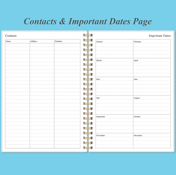 Daily Planner Undated - A5 To Do List Notebook Hourly Schedules, Spiral Appointment Planner for Women and Men, PVC Hardcover, Inner Pocket, Elastic Closure, 5.8" x 8.3", Blue Watercolor