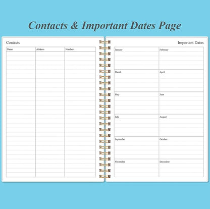 Daily Planner Undated - A5 To Do List Notebook Hourly Schedules, Spiral Appointment Planner for Women and Men, PVC Hardcover, Inner Pocket, Elastic Closure, 5.8" x 8.3", Blue Watercolor