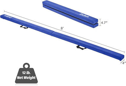 ZELUS 8' Folding Gymnastics Balance Beam, Floor Balance Beam w/Carry Handles Anti-Slip Base for Kids, Beginners & Professional Gymnasts