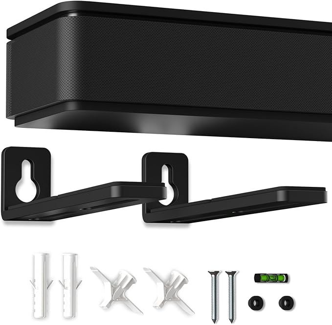 suptek Universal Soundbar Wall Mount Shelf – Wall Mount Bracket for Sony, Samsung, Vizio, LG, Sonos Sound Bars – Under TV Mounting, Space-Saving Design (SBR001GDLB)