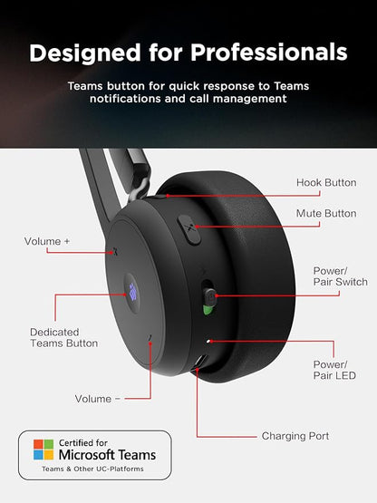 Lenovo Wireless VoIP Headset Teams Certified, Noise-Canceling Mic, Bluetooth 5.3 Multipoint, USB-A Receiver, 31-Hour Talk & 60-Hour Playback, Lightweight Over-Ear Design, Replaceable Earcups