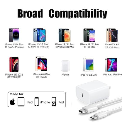 iPhone 14 Charger,Fast Charger iPhone [MFi Certified]Type C Charger USB C to Lightning Cable 20W Fast Charging Adapter Block for iPhone 14/14 Pro/13Pro Max/iPhone 12 Mini/12 Pro Max/11/XS/XR/X/SE/iPad