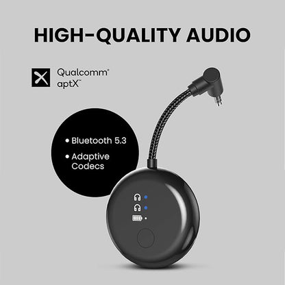 Avantree SoundJet R1 – 25Hr Airplane Bluetooth Adapter for All AirPods (Pro/Max) with Qualcomm Chipset & aptX Adaptive, Wireless Audio Transmitter for Flight Travel, Works with Bose & Other Headphones