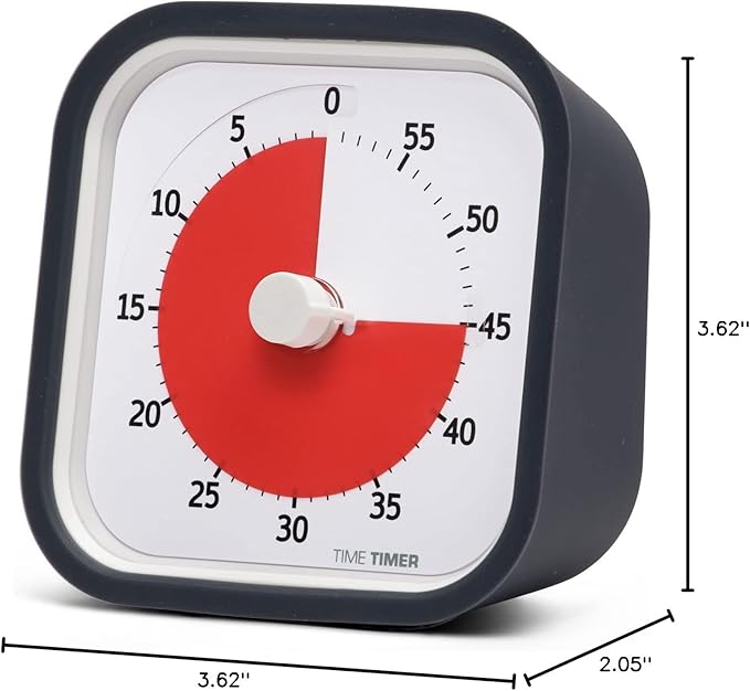 TIME TIMER MOD (Charcoal), A Visual Countdown 60 Minute Timer for Classrooms, Meetings, Kids and Adults Office and Homeschooling Tool with Silent Operation and Interchangeable Silicone Cover