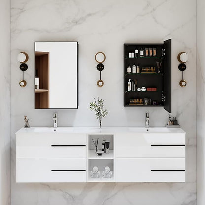 Medicine Cabinet with Mirror, 20x30 Inch Rectangle Wall Mounted Bathroom Vanity Mirror with Storage & Adjustable Tempered Glass Shelves Medicine Cabinets for Bathroom, Black