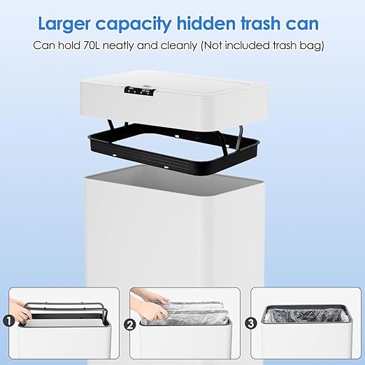 AthLike Sensor Trash Can, Touchless Motion Sensor Trash Bin, Smart Automatic Garbage Can with Soft-Close Lid, Bag Retainer Ring and Display Light,for Kitchen,Living Room Office (White, 21.1 Gal)