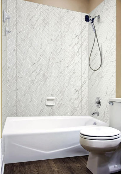 From Plain To Beautiful In Hours 133-640-HERR-KIT Herringbone Tile - Tub and Shower Wall Panels Surround (Covers/ 96 sq. ft.), Marble, 1 Piece