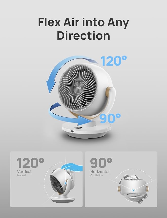 Dreo Fan for Bedroom, Desk Air Circulator Fans with Remote, 11 Inch Table Fan for Whole Room, 60ft Powerful Airflow, 120° Vertical Manual and 90° Oscillating, 4 Speeds, 8H Timer, 28dB Quiet, Home