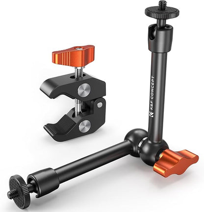 K&F CONCEPT 9.8" Magic Arm Clamp Kit with 1/4" & 3/8" Thread Screw 360° Ball Heads Articulating Magic Arm Camera Mount for Monitor, Flash, LED Light, Microphone, Camera Cage, Action Camera