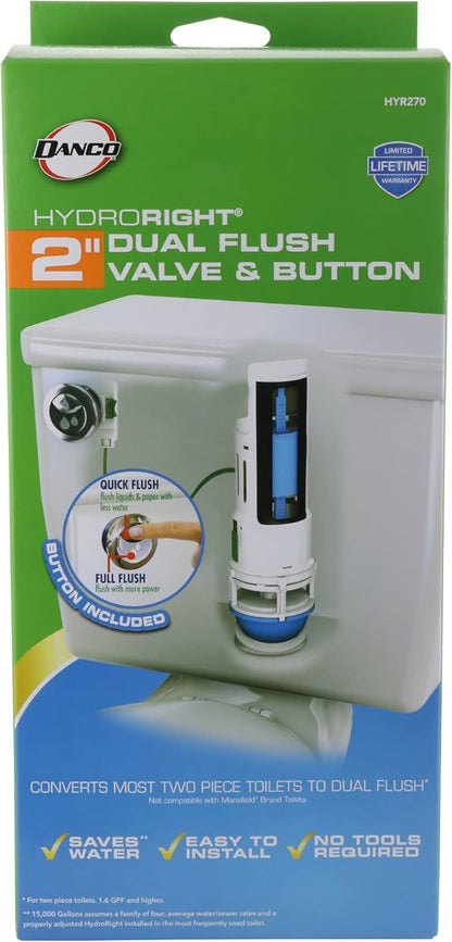 Danco HYR270 Hydroright Water-Saving Dual Flush Valve with Push-Button Handle, Plastic, Chrome