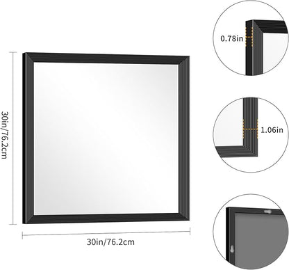 Black Bathroom Mirror 30 x 30 Inch Rectangle Wave Beveled for Wall Bathroom Vanity Mirror for Over Sink, Tempered Glass,for Entryway Hangs, Bathroom Living Room Horizontal or Vertical
