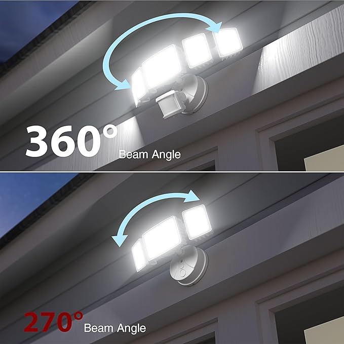 Onforu 120W 12000LM LED Security Lights Motion Sensor Outdoor, Dusk to Dawn Flood Lighting, 5 Heads 360° Wide Angle Illumination, 6500K IP65 Waterproof Hardwired Floodlight Motion Detection (White)