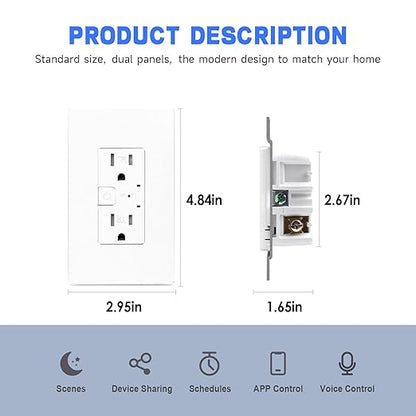 Smart Outlet with Matter, App & Voice Control, No Bridge, Works with Apple Home, Alexa, Google Home, SmartThings, 100% Privacy, White, 15A, 2-Pack