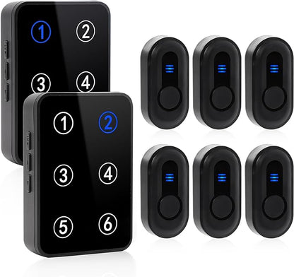 Wireless Caregiver Pager Call Button Nurse Call System 500Ft Range with LED Number Display for Elderly/Patient/Disabled at Home/Hospital/Clinic(6 Waterproof Call Button & 2 Receiver)