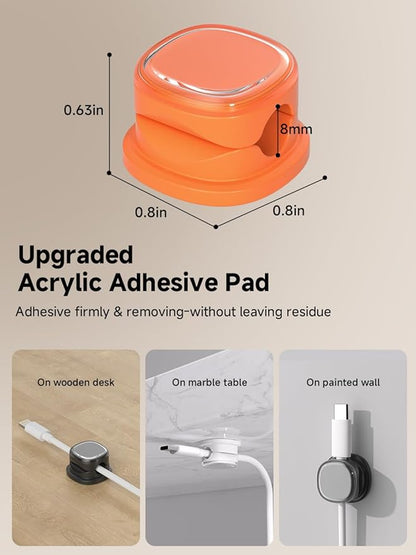 9 Pack Cord Organizer, Spring Cable Management, Adhesive Cute Cable Holder Clips, Phone Charger Wire Keeper for Desk Nightstand Car Office (9-Pack White_Orange_Black)