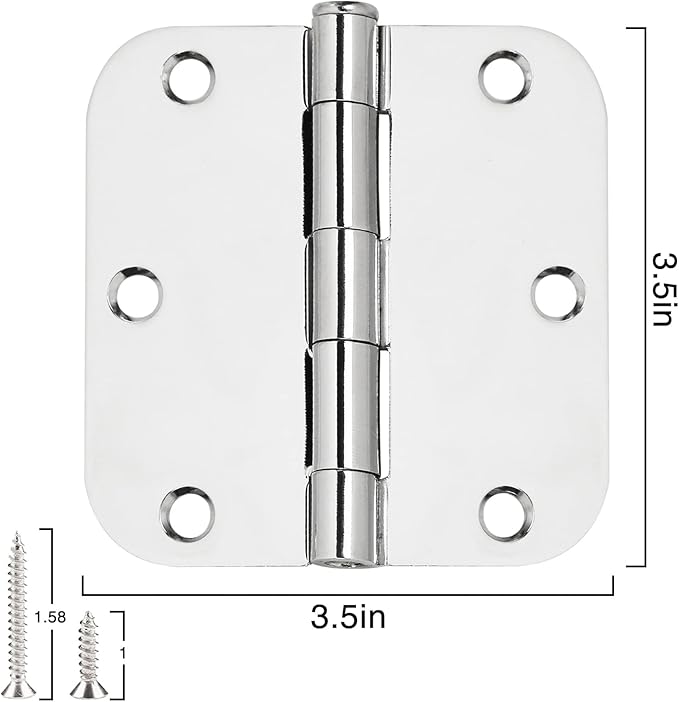 18 Pack Interior Door Hinges Polished Chrome 3.5 inch X 3-1/2" 5/8 Radius,3 ½"Bright Sliver Round Standard Hinge for Doors DIY Assembly Bifold Table Hardware Kit Home Accessories House Eseentials