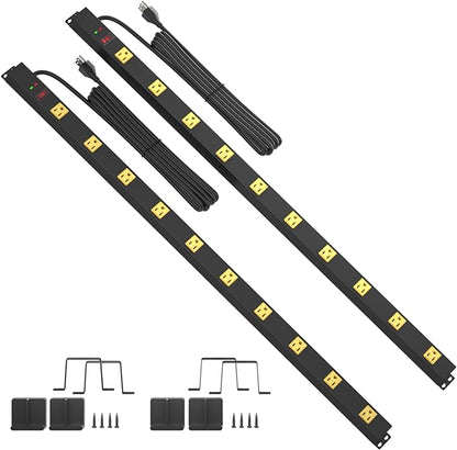 10 Outlet Surge Protector, Long Metal Wide Spaced Garage Industrial Power Strip, Heavy Duty with 6 FT Cord, 15A, 125V, 1875W, 2700 Joules, 2Pack, SGS Listed
