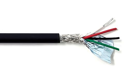 KWANGIL 4C 18AWG AMSB Shielded Cable Wire (UL2464) - Highly Flexible Str TC, PVC Ins, OS+TC BRD, PVC JKT for CNC Machine, Stepper Motor, VFD Spindle (Matte Black 50FT)