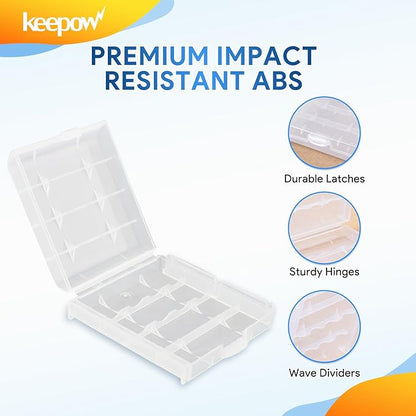 KEEPOW 12 Pcs AA/AAA Battery Storage Case Holder Box, Clear Color