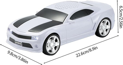 WSTER Sports Car Model Bluetooth Speaker with Stereo Sound, TWS Pairing, LED Party Lights, USB/TF Playback, Movable Wheels, Unique Retro Car Gifts (White)