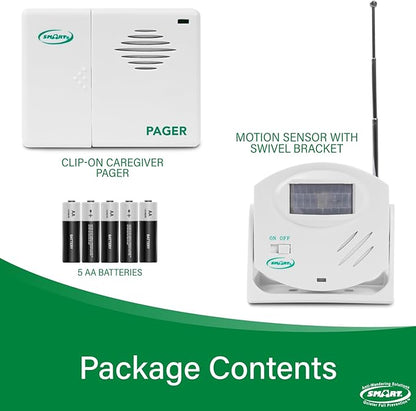 Smart Caregiver Wireless Motion Sensor Alarm System with Pager for Fall and Wandering Prevention | Mountable Motion Detector Alarm Alerts Medical Caregiver with Up to 300' Range | Bed or Door Movement