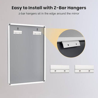 LOAAO 48x32 Inch White Metal Framed Bathroom Mirror for Wall, White Bathroom Vanity Mirror Farmhouse, Large Rounded Rectangle Mirror, Anti-Rust, Tempered Glass, Hangs Horizontally or Vertically