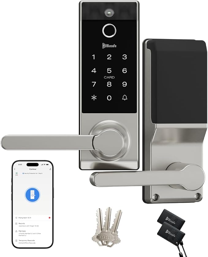 Smart Lock Doorbell Fingerprint Smart Door Lock Deadbolt for Homeowners or Parents Door Lock with Camera and Door Handle for Renters, Keyless Entry Door Lock for Front Door (Contour V Sand Nickel)