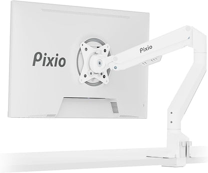 Pixio PS1S Wave White Single Monitor Arm Stand Desk Mount - Fits up to 32 inches Monitors and up to 19.8lbs. VESA Compatibility and Integrated Cable Management