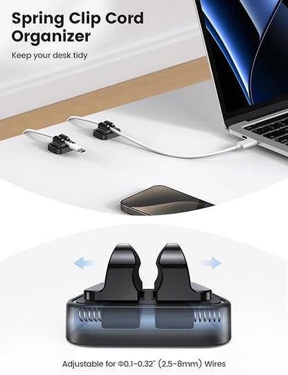 5Pack Cable Spring Holder Clips, Cord Organizer for Desk - Lamicall Adjustable Cord Wire Holder Keeper, Phone Charger Organizer Clips, Wire Cable Management for Nightstand Wall Car Office Desktop