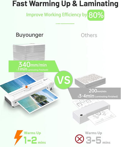 Buyounger Laminator Machine, A3 Laminator Machine with 30 Laminating Sheets, 13 Inch Laminating Machine with Built-in Paper Cutter & Corner Rounder, Thermal and Cold 11X17 for Home School Office