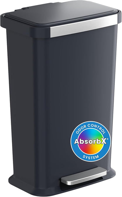 iTouchless SoftStep 13.2 Gal / 50L Step Pedal Kitchen Trash Can with Odor Filter, Stainless Steel Trim Dent-Proof Durable Construction, Garbage Bin with Lid for Home Office, Bedroom, Black Plastic