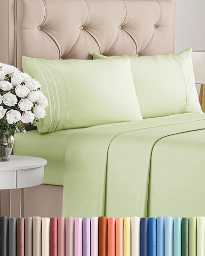King Size 4 Piece Sheet Set - Comfy Breathable & Cooling Bed Sheets Set - Hotel Luxury Bedding for Women, Men, Kids, Teens, Boys & Girls - Deep Pockets and Wrinkle Free - Oeko-Tex - Light Sage Green