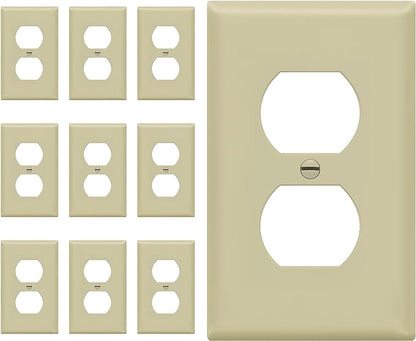 Duplex Wall Plates Kit by Enerlites 8821-I Home Electrical Outlet Cover, 1-Gang Standard Size, Unbreakable Polycarbonate Material, Ivory- 10 Pack Dual Port Replacement Receptacle Faceplates