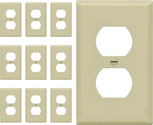Duplex Wall Plates Kit by Enerlites 8821-I Home Electrical Outlet Cover, 1-Gang Standard Size, Unbreakable Polycarbonate Material, Ivory- 10 Pack Dual Port Replacement Receptacle Faceplates