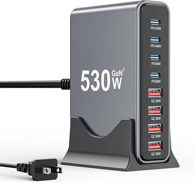 530W USB C Charger Block,8-Port USB C Charging Station GaN IV Travel Essentials Multiple Port Charging Station,100W Laptop Fast Charger Adapter for MacBook Pro/Air,DELL,iPad,iPhone,Samsung Galaxy