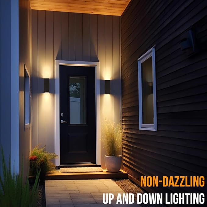 wowlite Modern Up Down Wall Lights Outdoor with Dusk to Dawn Photocell Sensor, LED Outdoor Wall Lighting, Waterproof Bronze Porch Lantern, 13" Square Wall Sconce for House Garden Entrance