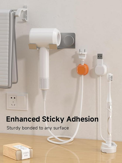 9 Pack Cord Organizer, Spring Cable Management, Adhesive Cute Cable Holder Clips, Phone Charger Wire Keeper for Desk Nightstand Car Office (9-Pack White_Orange)