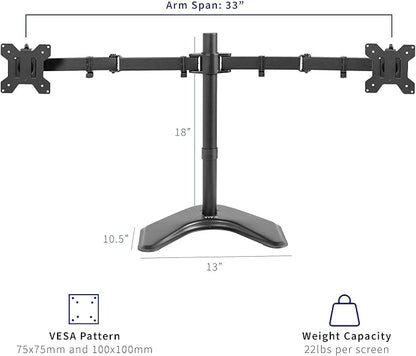 VIVO Dual LED LCD Monitor Mount, Free-Standing Desk Stand for 2 Screens up to 32 Inch, Heavy-Duty Fully Adjustable Arms with Max VESA 100x100mm, Black, STAND-V032F