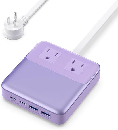 USB C Charger Block,135W GaN IV Fast Charging Station Hub,6-in-1 USB C Power Strip with Flat Plug and 5ft Cord,2 AC,2 USB A,2 USB C,PD 65W Laptop Charger for MacBook Air/Pro,iPhone16/15,Samsung-Purple