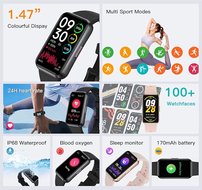 USMECBL Fitness Trackers,Blood Oxygen Heart Rate Sleep Monitor,Smart Band 24/7 Health Monitoring,Calorie Pedometer Steps Counter Activity watchs/Notifications for iOS/Android