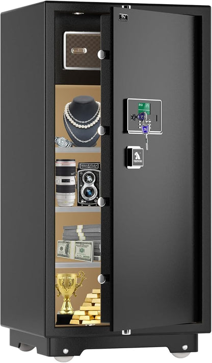 【US STOCK】TIGERKING 11.5 Cubic Feet Extra Large Heavy Duty Safe Box, Home Safe with Double Safety Key Lock and Separate Lock Box, Digital safe with 3 Removable Shelf for Home Hotel Office,180lbs