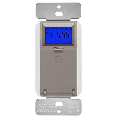 TOPGREENER Digital Astronomic Timer Switch, 7-Day Programmable Sunrise Sunset Timer for Lights, Fans, & Motors, Single-Pole or 3-Way, Neutral Wire Required, UL Listed, TGT01-HN-NK, Nickel