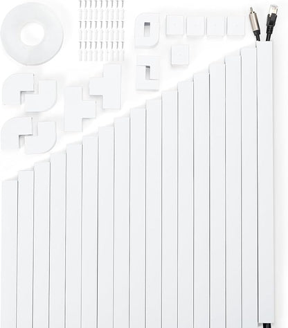 306in Cord Hider Kit, Cord Covers for Wires on Wall, Paintable Wire Cover for Cords, Cable Hider for Wall Mounted TV, White Cord Concealer, Cable Raceway Wire Management, 18x L17in x W0.95in x H0.55in