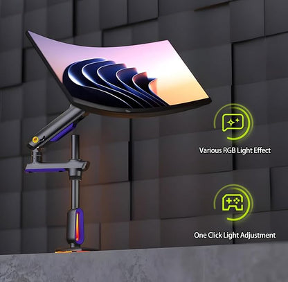 NB Extra Height Gaming Monitor Arm for 32 to 60 Inches Screen, Load up to 20 kg, VESA 75/100, RGB-Light, Heavy Duty, Multi Angle Adjustable, Premium Aluminum, Long Arm Extension Purple Blue