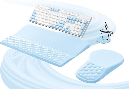 Ospelelf Ergonomic Mouse Pad and Keyboard Stand Wrist Rest Set, Memory Foam Comfort, Pain Relief for Typing, Office Desk Accessories,Blue